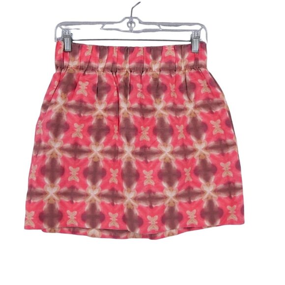 J.Crew Womens Silk Linen Blend Skirt Size 4 Pink Tie-Dye Pattern Elastic Waist - Picture 3 of 7